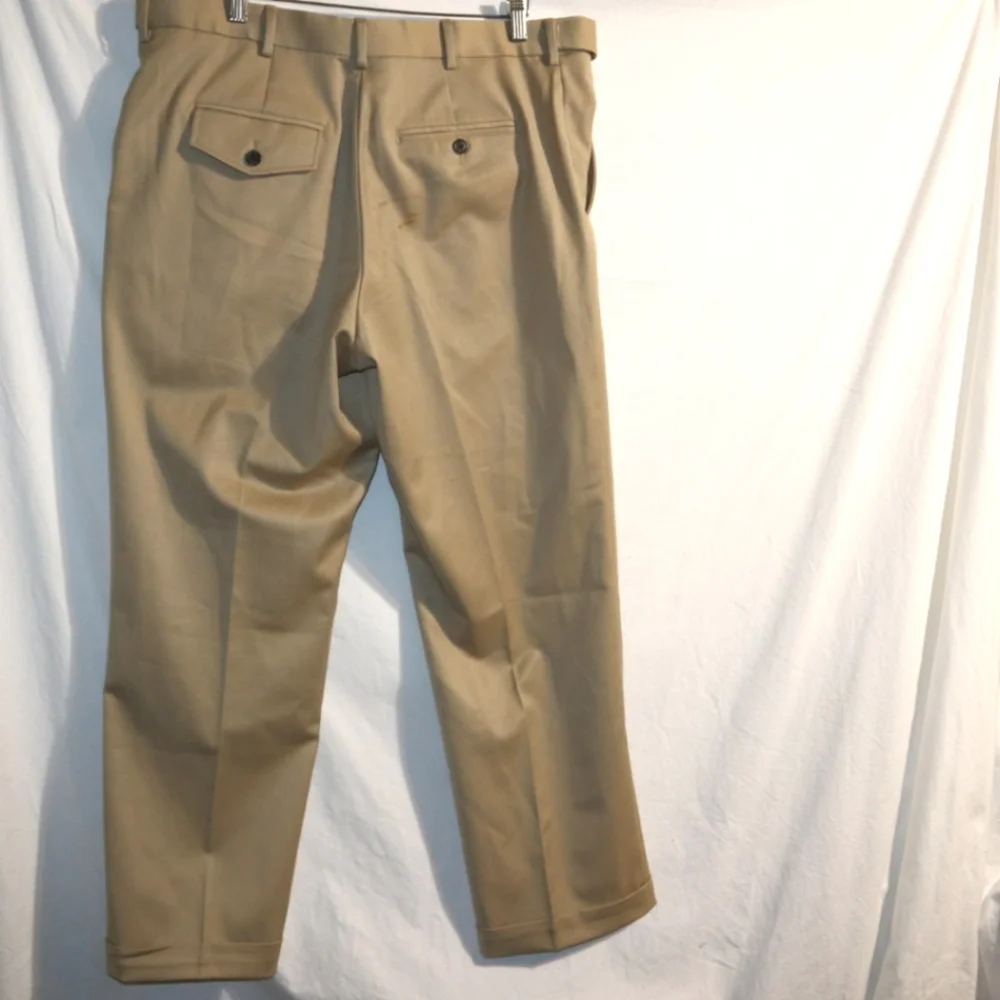 TravelSmith Pants Mens 34 Wool Blend Khaki‎ Flap Pocket Cuffed Pleated Tan